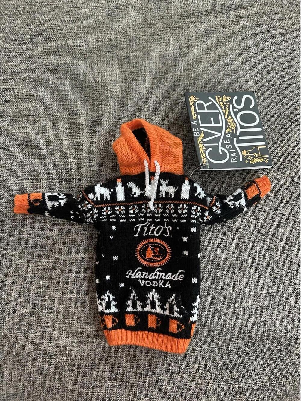 Titos Handmade Vodka Mini Ugly Sweater Hoodie Bottle Cover 2019 W/ Gift Tag